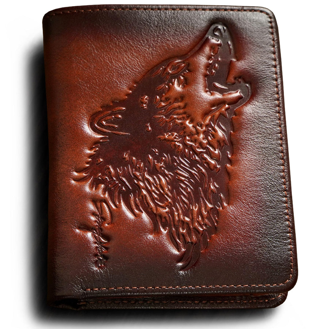 skneephate Wolf Geldbörse Herren Mit Münzfach,Portemonnaie Herren Leder,Portmonee RFID Schutz,Gesche