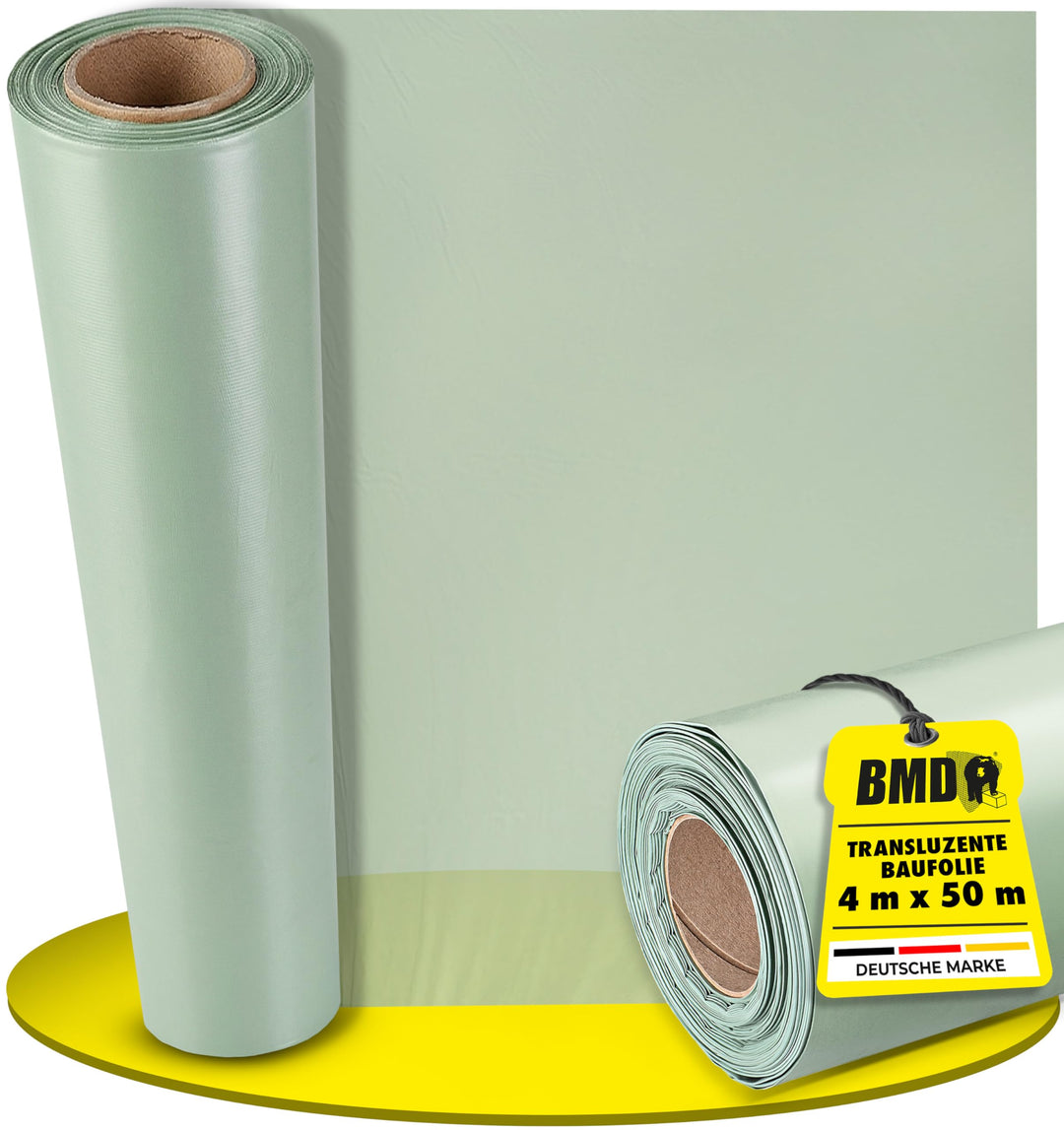 BMD Baufolie TYP 200 | 4m x 50m | 6 Grössen | extra starke Estrichfolie | wasserfeste, transluzente