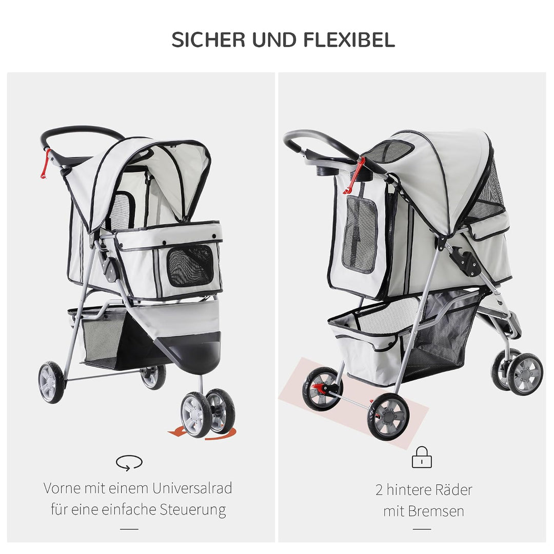 PawHut Hundewagen Hundebuggy Buggy Hunde Katzen Pet Stroller Hunde Buggy Grau grau 75L x 45B x 97H c