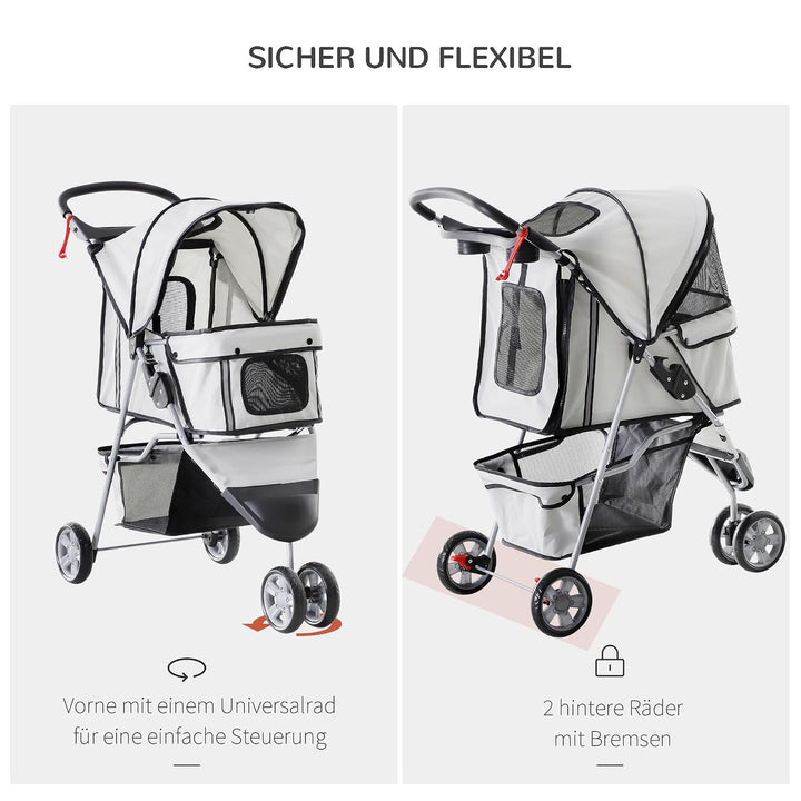 PawHut Hundewagen Hundebuggy Buggy Hunde Katzen Pet Stroller Hunde Buggy Grau grau 75L x 45B x 97H c