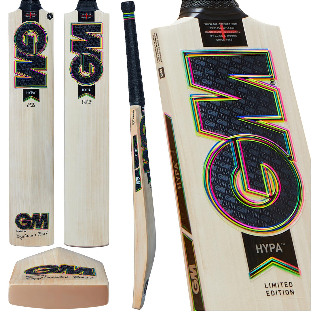 Gunn & Moore GM Cricketschläger | Hypa | English Willow | DXM, ToeTek und Now | L555 Klinge | erhält