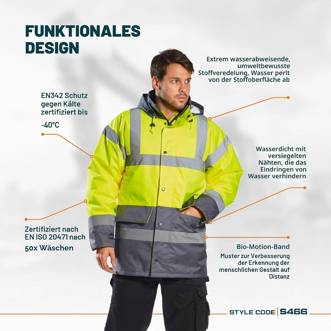 Portwest Warnschutz Kontrast Traffic-Jacke, Grösse: XL, Farbe: Gelb, S466YERXL Gelb XL, Gelb XL