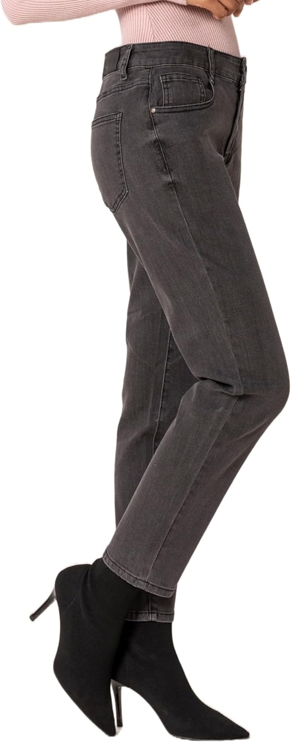 Nina Carter Q1806 Damen Boyfriend Jeanshosen HIGH Waist Used-Look Jeans Waschungseffekt XS Dunkelgra