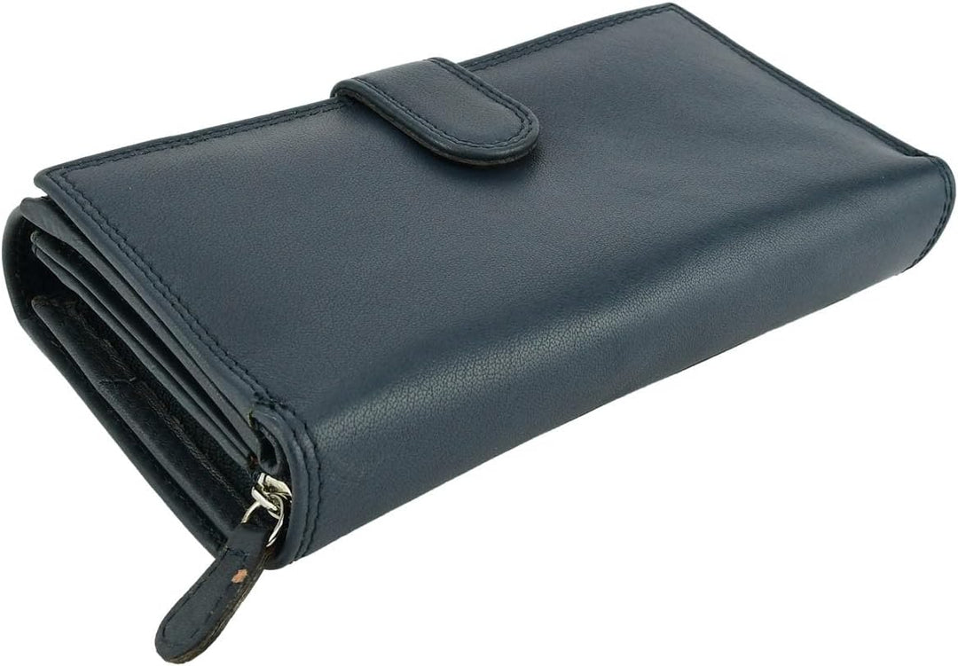 Laura Biagiotti Damen-Geldbörse aus echtem Leder, geräumig mit Geschenkbox Navy 155, Navy 155
