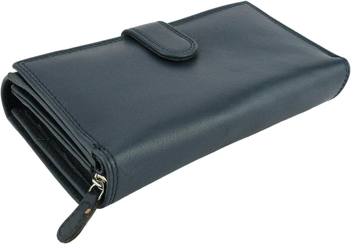 Laura Biagiotti Damen-Geldbörse aus echtem Leder, geräumig mit Geschenkbox Navy 155, Navy 155