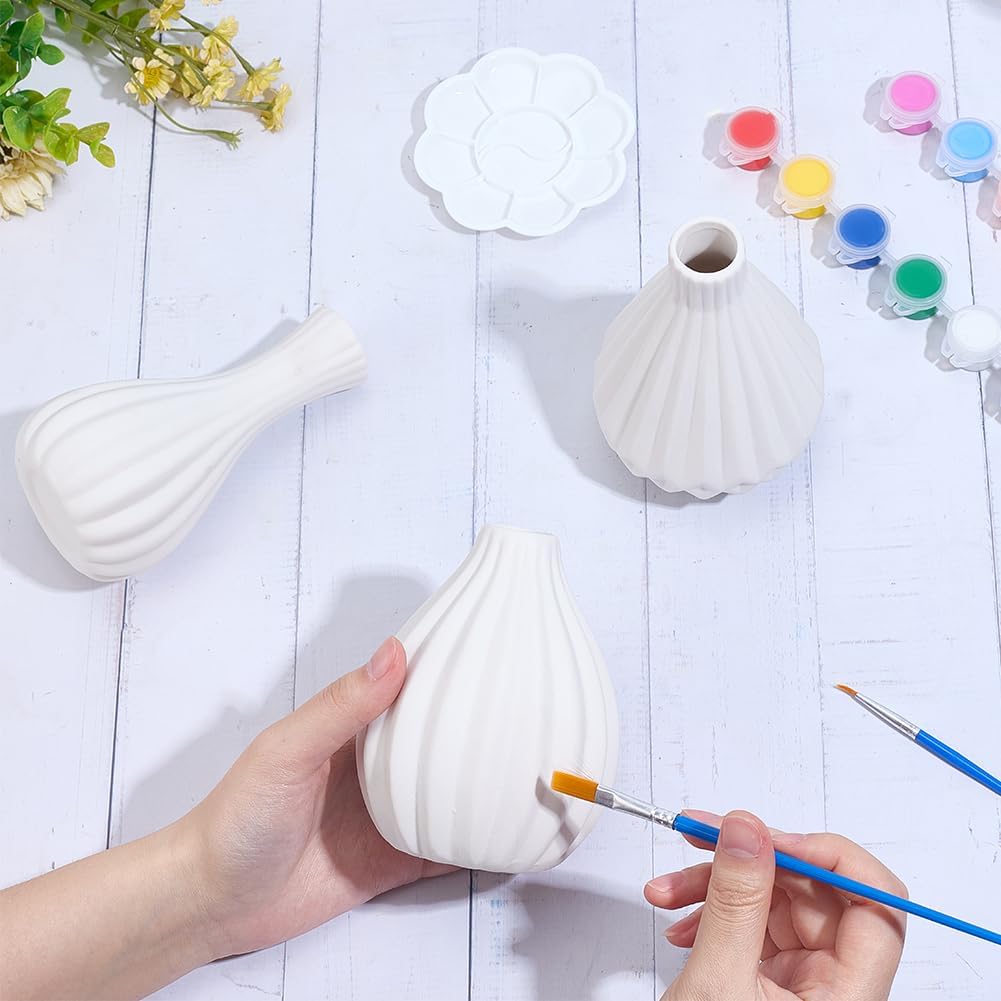 WEBEEDY 3 Set Keramik Vase Malset Bemale Deine Eigene Weiss Gestreifte Keramikvase Erwachsene Kerami