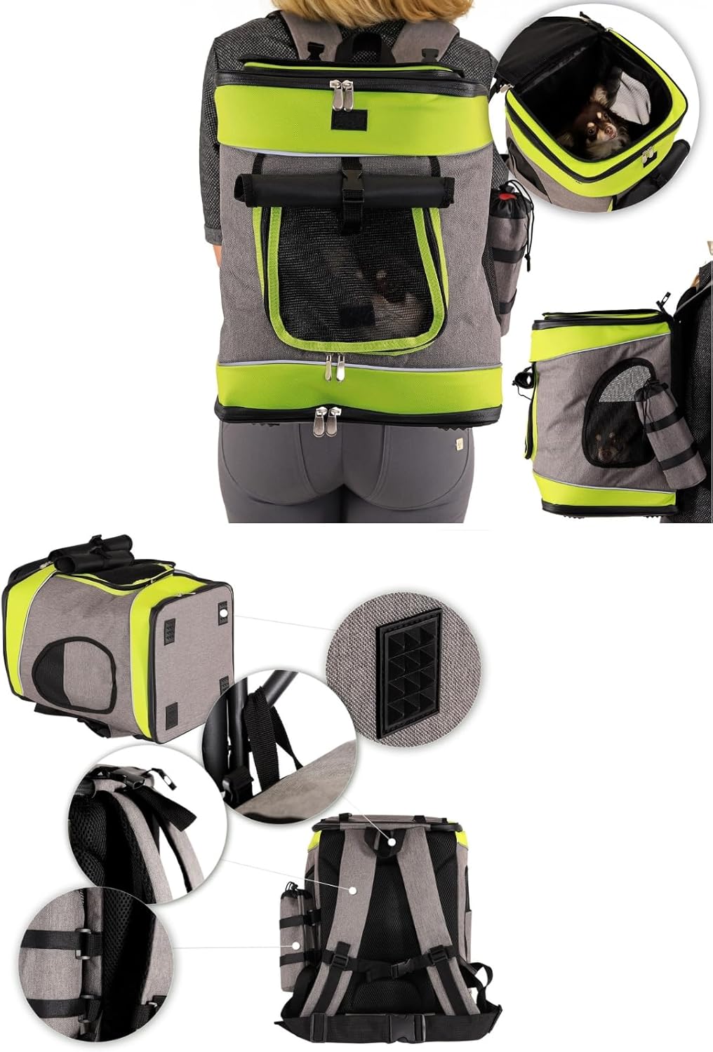 lionto Hunderucksack faltbarer Katzenrucksack Hundetransporttasche Haustiertragetasche, grau/grün, G
