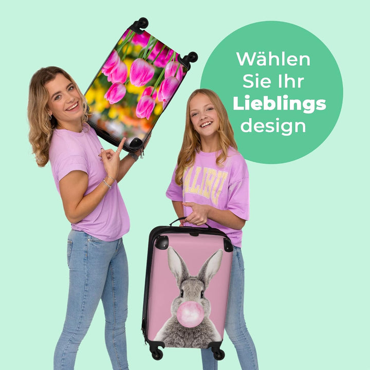 NoBoringSuitcases.com® Koffer Handgepäck Trolley Rollkoffer Kleine Reisekoffer mit 4 Rollen - Blumen