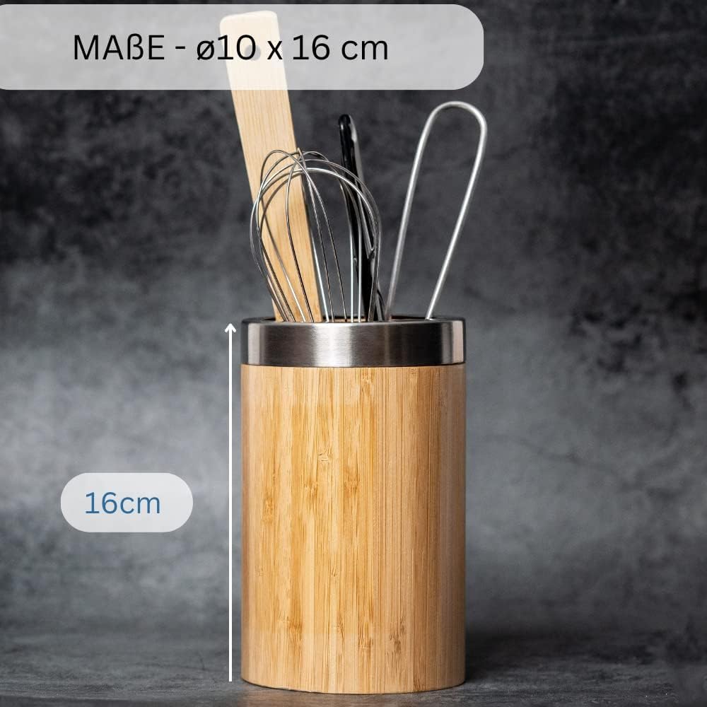 Westmark Utensilienhalter/Küchen-Organizer, rund, mit Edelstahlrand, Masse: ø10 x 16 cm, Bambus/Edel