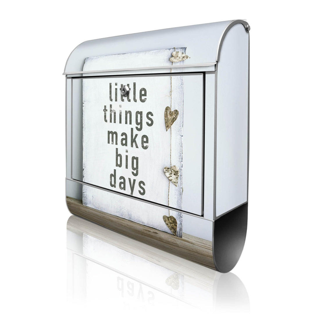 banjado® Design Briefkasten mit Motiv Little Things 39x47x14cm &amp; 2 Schlüssel - Briefkasten Stahl Sil