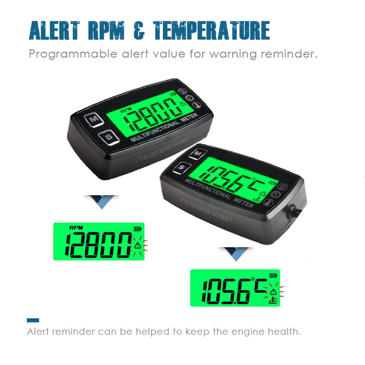Runleader Digital Motortemperaturanzeige, Echtzeit-Drehzahlanzeige, Alarmtemperatur und Drehzahl, Ar
