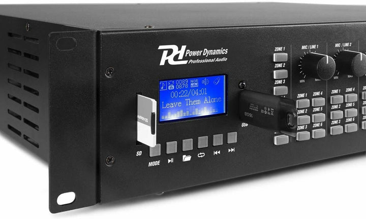 Power Dynamics PRM606 100-Volt-Matrix-Verstärker für 6 Zonen - inklusive Bluetooth und MP3-Player -