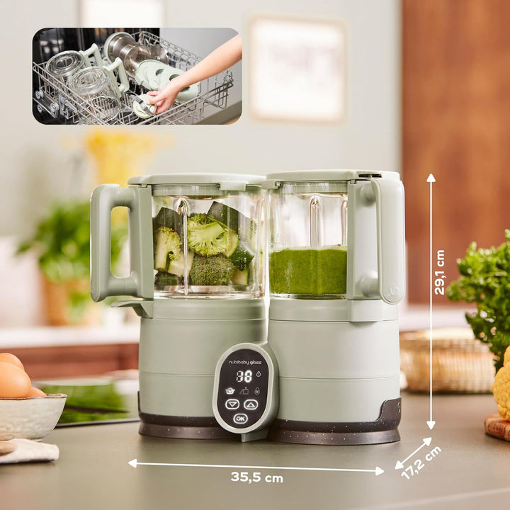Babymoov Nutribaby Glass Green Celadon - Babynahrungszubereiter aus Glas und Edelstahl, 4-in-1: Damp
