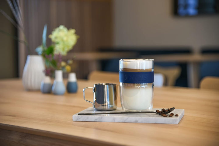 Glasbecher 380ml – Teebecher mit Sieb, Doppelwandig, Teetasse, Keramik-Deckel, Thermo-Glas Kaffeegla