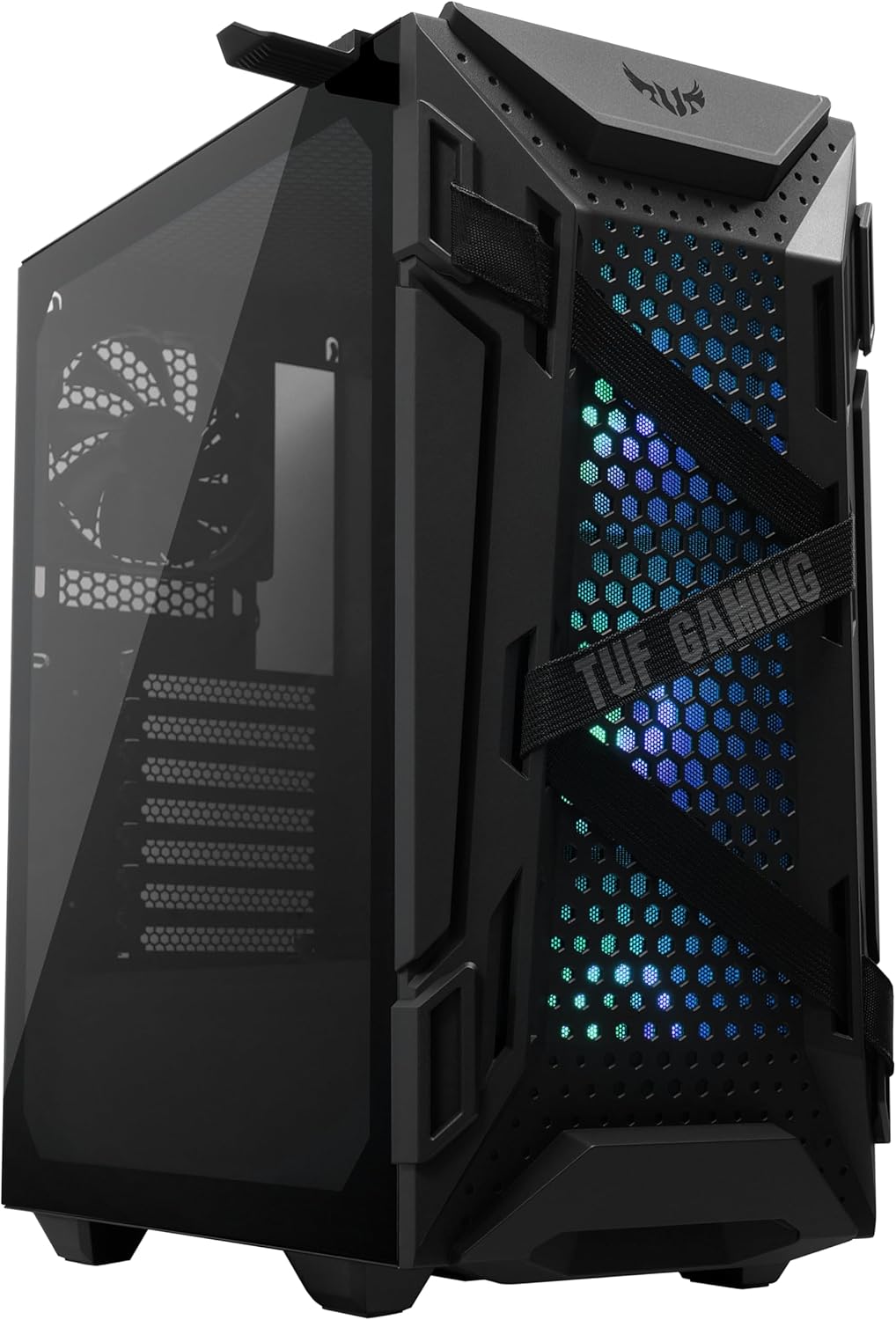 ASUS TUF Gaming GT301 kompaktes PC Gehäuse (Mid-Tower, Seitenwand aus Glas, 120mm Aura-RGB-Lüfter, A