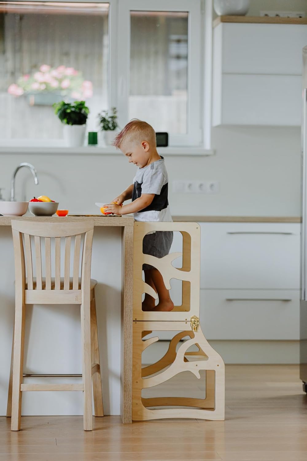 Weco Montessori Kinder Lernturm 2 in 1 Baum Design Tritthocker FSC Zertifikat Schreibtisch Montessor