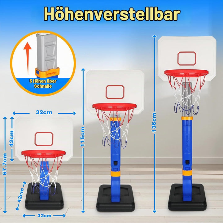 YIMORE Basketballkorb Kinder, Basketballkorb Outdoor Indoor mit Ständer Höhenverstellbarer 70-138cm,