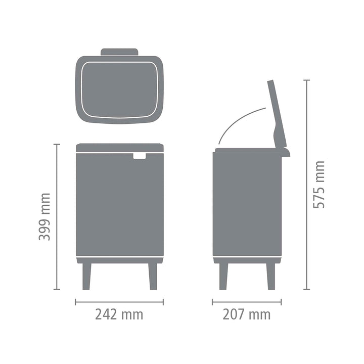 Brabantia Bo Hi Abfalleimer 7 l mit Soft-Close-Deckel, Abfallsammler mit herausnehmbarem Inneneimer