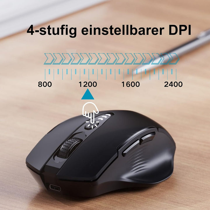 Uineer Bluetooth Maus, aktualisiert Maus kabellos Tri-Modus (BT 5.0/4.0+2,4 GHz), sichtbare Batterie