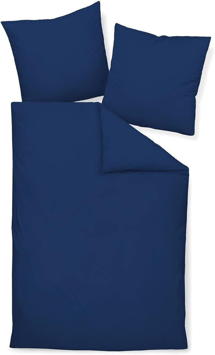 Janine Mako Satin Bettwäsche Uni Colors 155 x 220 cm Marine 155 cm x 220 cm Marine, 155 cm x 220 cm