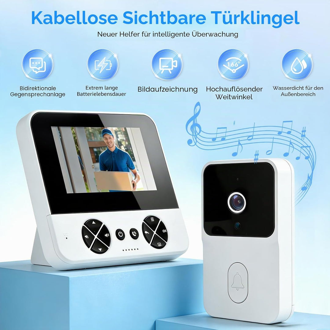 Drahtlose Video Türklingel mit Kamera Outdoor - IP65 Wasserdicht 1080P HD - 4,3 Zoll IPS Bildschirm