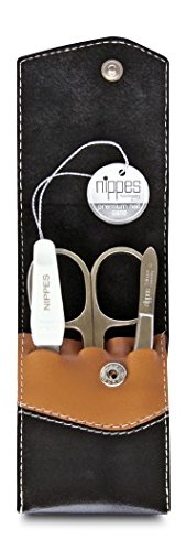 nippes Solingen Premium Line Maniküre Set Seam, 3-teilig, vernickelter Stahl, Rindsleder-Etui mit Dr