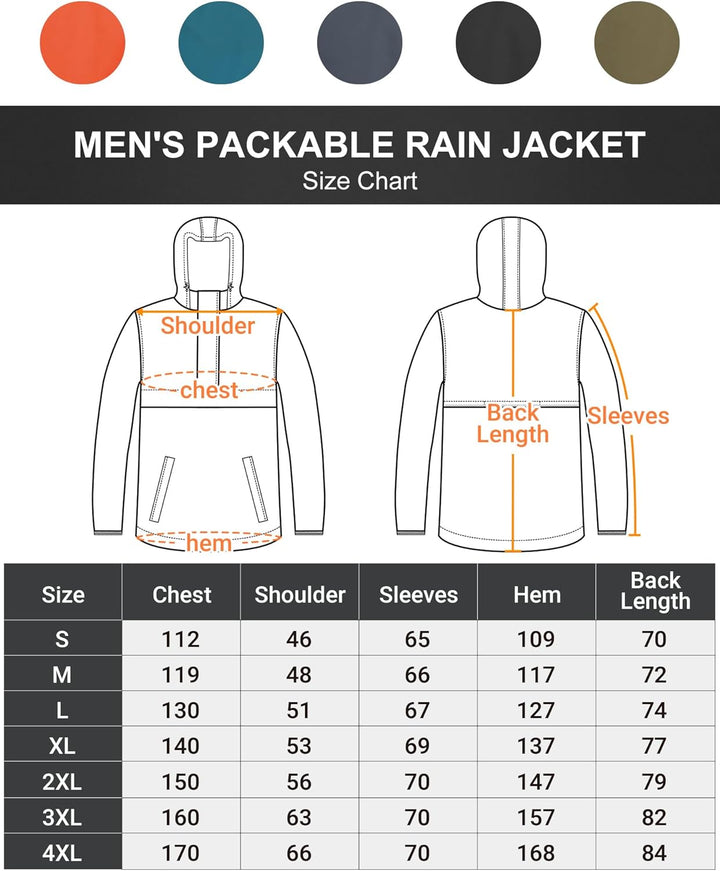 Outdoor Ventures Herren Regenjacke Wasserdichter Pullover mit Kapuze Packbare Reflektierende Jacke L