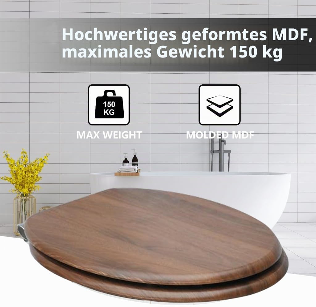 MDF-Toilettensitz mit Soft-Close-Mechanismus, O-förmiger Toilettensitz mit verstellbaren Scharnieren