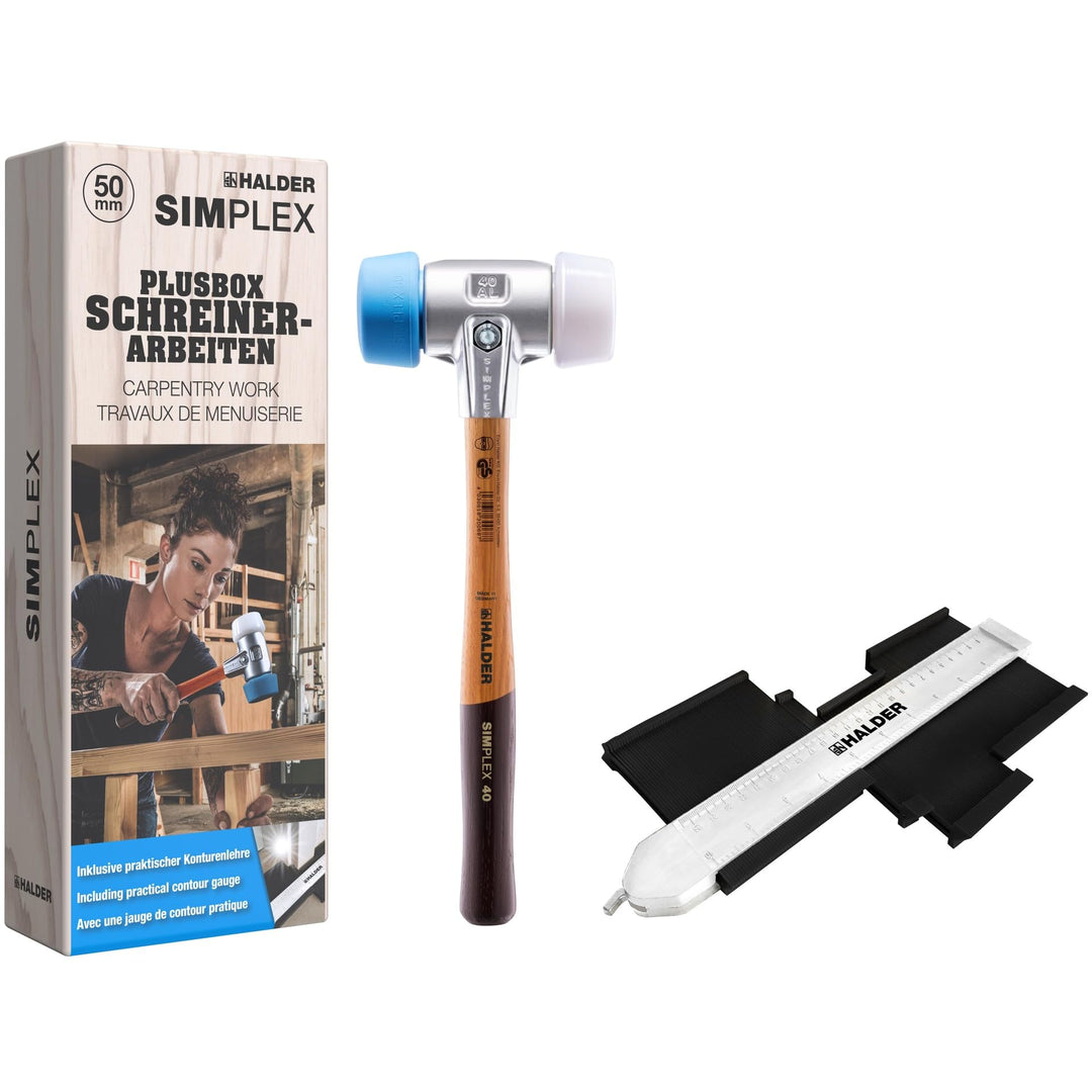 HALDER - Plusbox Schreinerarbeiten, SIMPLEX-Schonhammer, TPE-soft/Superplastik plus Konturenlehre |