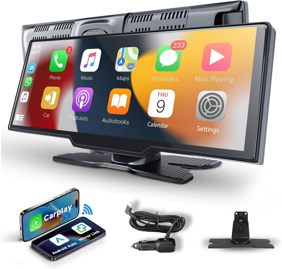 Hodozzy Tragbares Autoradio Wireless Carplay Android Auto, 10,26 Zoll IPS Touchscreen Bildschirm Tra