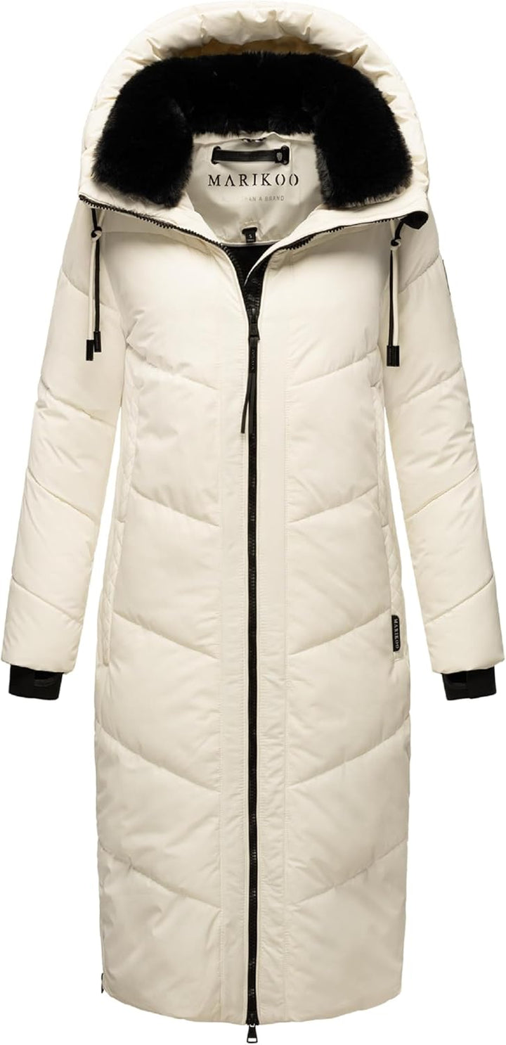 MARIKOO Damen Wintermantel Warmer Steppmantel lang mit Verstellbarer Kapuze und hohem Kragen Nadaree