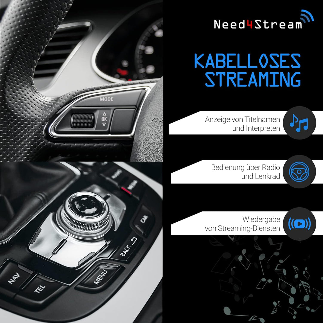 Need4Stream Bluetooth Audio Interface mit Titelanzeige, N4S73615 A2DP, kompatibel mit Audi MMI 3G, A