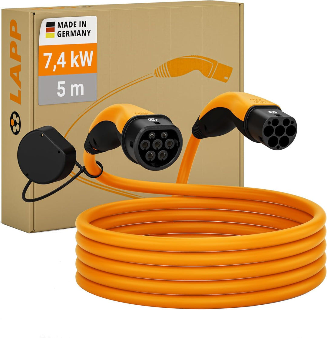 Lapp Mobility Typ 2 Ladekabel 7,4 KW/Glatt / 32 A / 1-Phasig/E-Auto Ladekabel/Mode 3 / 5m 5 Meter Or