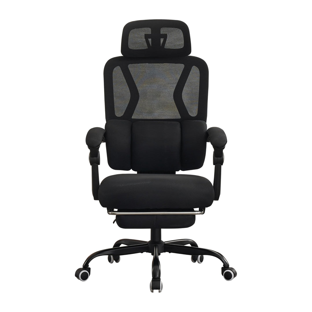 UEV Bürostuhl Ergonomisch mit Fussstütze, Homeoffice Stuhl, schwarz | Drehstuhl,Schreibtischstuhl,ne