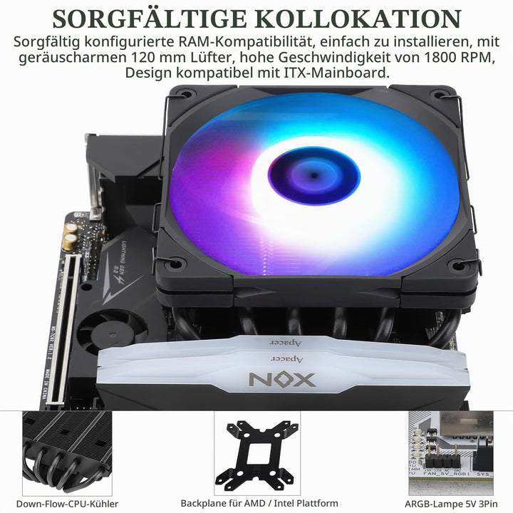 Thermalright AXP120-X67 BLACK ARGB Low-Profile-CPU-Luftkühler mit recht 120-mm-TL-C12015B-S PWM-Lüft