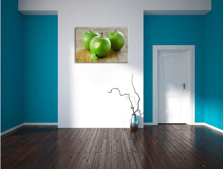 ein Herzchen im Apfel, Format: 100x70 auf Leinwand, XXL riesige Bilder fertig gerahmt mit Keilrahmen