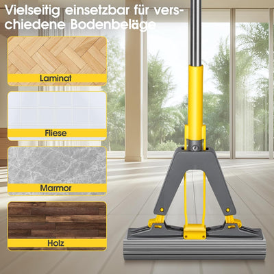 Masthome Schwamm Wischmopp,Schwammwischer mit 128cm Stiel Saugfähig Schwamm Bodenwischer mit 3 Schwa