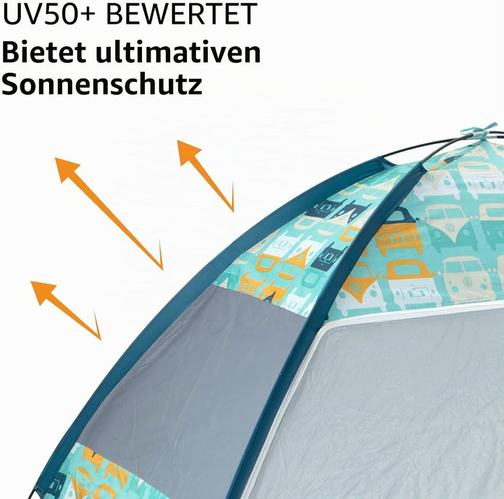 Board Masters - Volkswagen Strandmuschel-Zelt mit Tragetasche für 2 Personen UV-Schutz 50+ (Multi Bu
