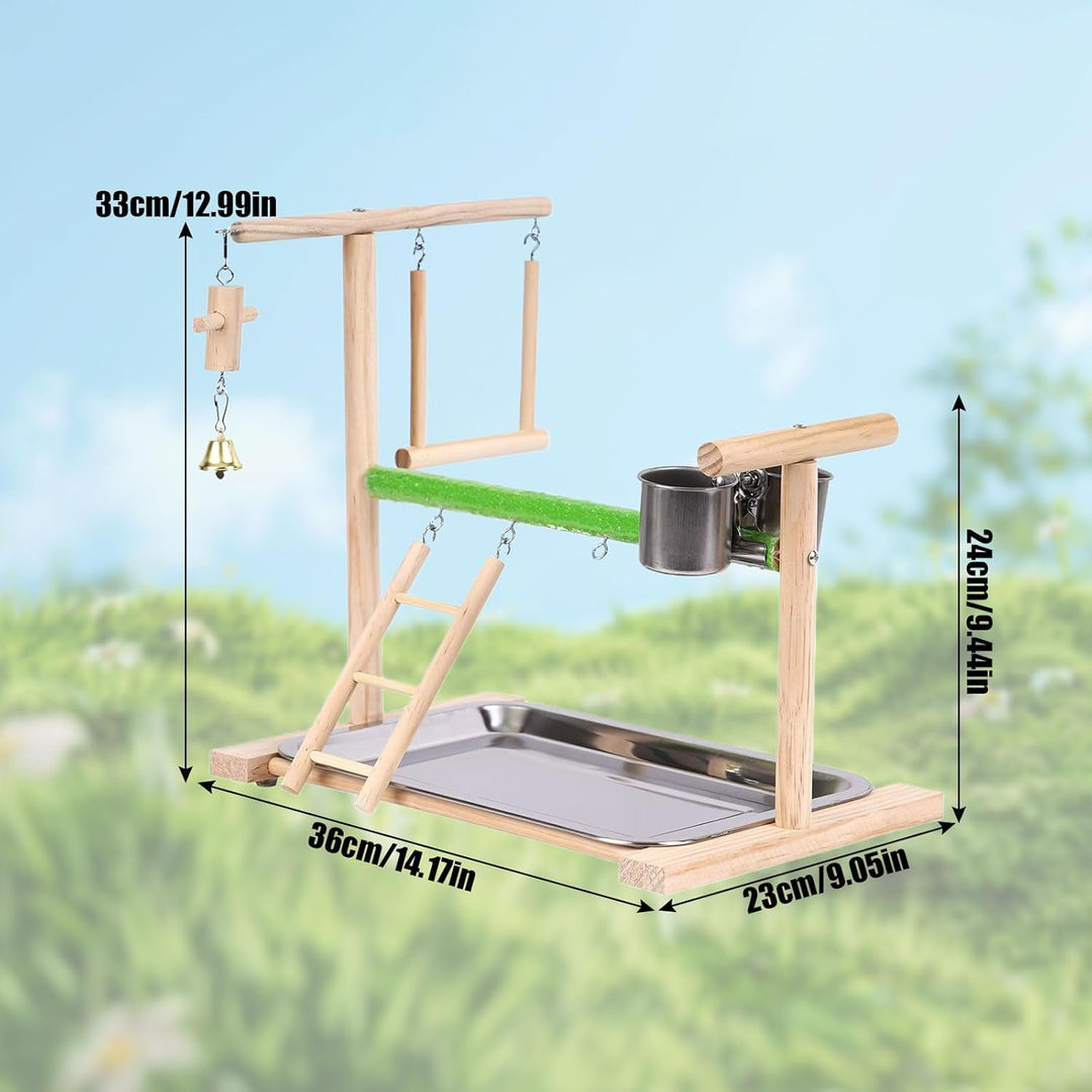 Vogel Spielplatz, Holz Wellensittich Spielplatz Freisitz mit 2 Edelstahl Feeder-Cup Spielzeug Leiter