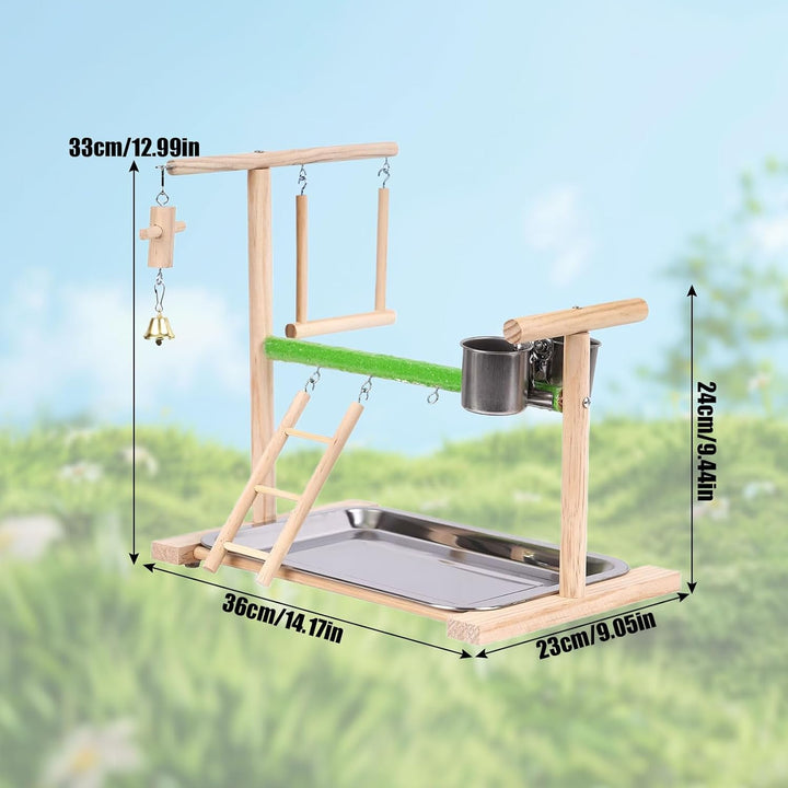 Vogel Spielplatz, Holz Wellensittich Spielplatz Freisitz mit 2 Edelstahl Feeder-Cup Spielzeug Leiter