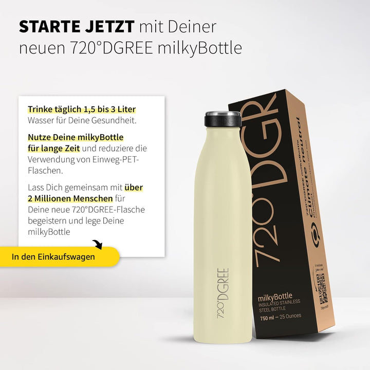 720°DGREE Edelstahl Trinkflasche “milkyBottle” - 750ml - BPA-Frei, Auslaufsicher, Kohlensäure geeign