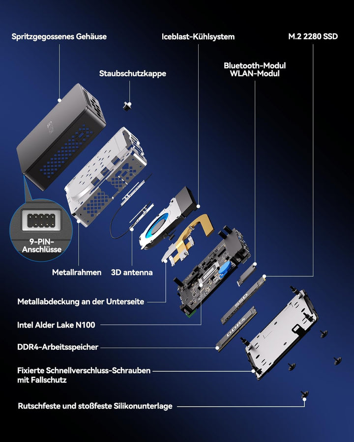 GEEKOM Air12 Lite Mini-PC – Intel Alder Lake N100 Prozessor (bis zu 3,4 GHz), 8GB DDR4 RAM + 256GB S