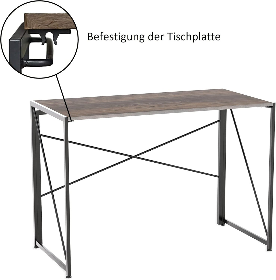 INTIRILIFE Schreibtisch aus Holz und Metall in Schwarz - Braun - 100 x 50 x 75 cm - Rustikaler Faltb