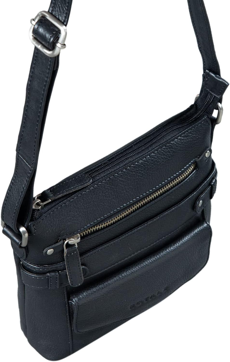 ROYALZ 'Madison' Vintage Handtasche Damen schwarz Umhängetasche klein kompakte Ledertasche, Schwarz