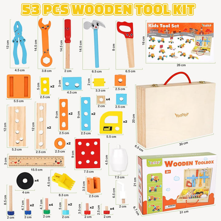 Vanplay Werkzeugkoffer Kinder Kinderspielzeug ab 3 Jahre Holzspielzeug Kinderwerkzeug Lernspiele Spi