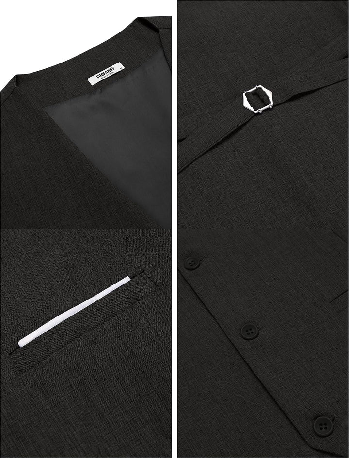 COOFANDY Weste Herren Anzug mit Taschen Anzugweste Gilet Casual Hochzeitsweste V-Ausschnitt Business