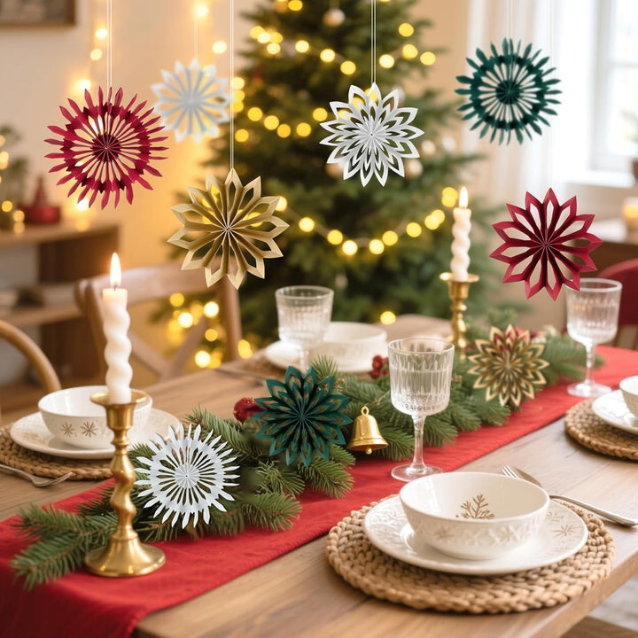 SUNBEAUTY Weihnachtsbaum Deko 3D Mini Papier Aufhängen Fächer Schneeflocke Hängen Papier Girlande Bo