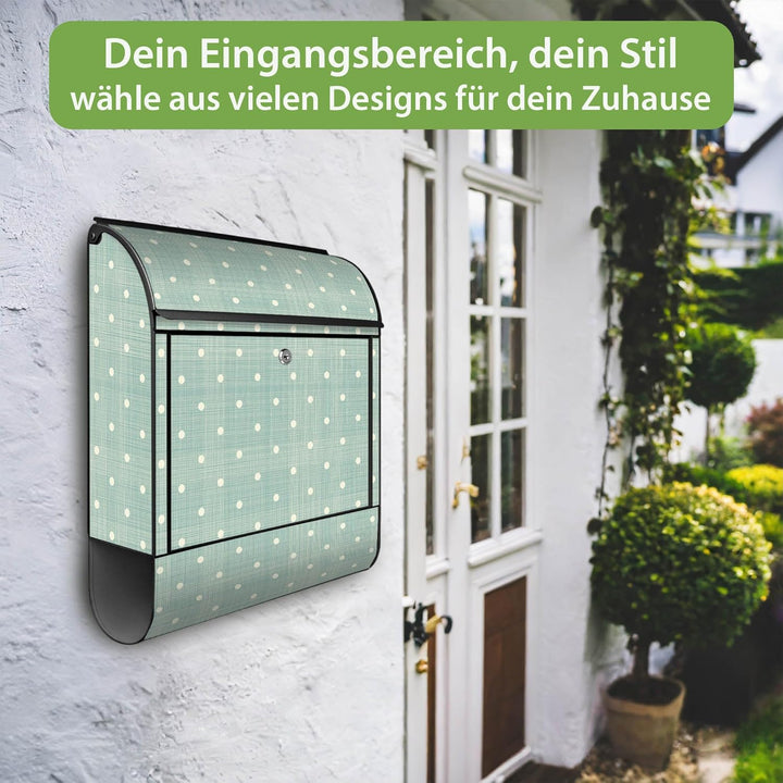 banjado® Design Briefkasten mit Motiv Punkte Lindgrün 39x47x14cm &amp; 2 Schlüssel - Briefkasten Stahl s