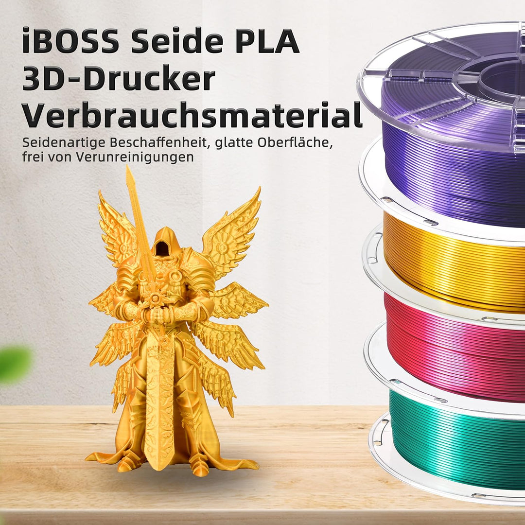 iBOSSPLA Plus Shiny Silk 3D Drucker Filament 1.75mm, Silk PLA+ 3D Druck Filament mit Seidenglattes,