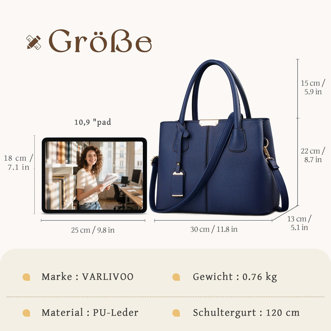 VARLIVOO Elegant Damen Handtasche Schultertasche Frauen Umhängetasche Taschen Shopper Wasserdicht PU